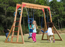 Dolphin Playground Wood Swing Sets for Backyard with Monkey Bar, Kids Outdoor Play Equipment, Outdoor Playset for Kids with Trapeze Swing Bar and 2 Belt Swings, Heavy Duty Playground Accessories-1