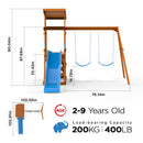 Dolphin Playground Wooden Swing Sets for Backyard, Outdoor Playset with Slide, Sand Box, Climbing Wall, and 2 Belt Swings, Playground Sets for Backyards, Young Kids Outdoor Play Equipment, Ages 3-9-2