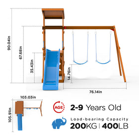 Dolphin Playground Wooden Swing Sets for Backyard, Outdoor Playset with Slide, Sand Box, Climbing Wall, and 2 Belt Swings, Playground Sets for Backyards, Young Kids Outdoor Play Equipment, Ages 3-9 - 0