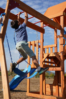 Dolphin Playground Wooden Swing Sets for Backyard with Monkey Bar, Outdoor Playset for Kids with 2 in 1 Outdoor Table, Wave Slide, Climbing Wall, and 2 Belt Swings, Heavy Duty Playground Accessories-7