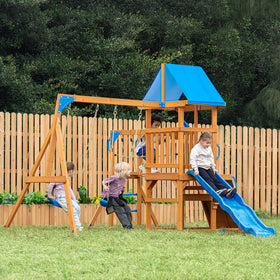 Dolphin Playground Backyard Adventure Swing Set for Kids - 6-in-1 Easy Assembly Outdoor Playset with Slide, 2 Swings, Monkey Bars | Great for Ages 3-8, Holds Multiple Kids, Perfect Family Gift