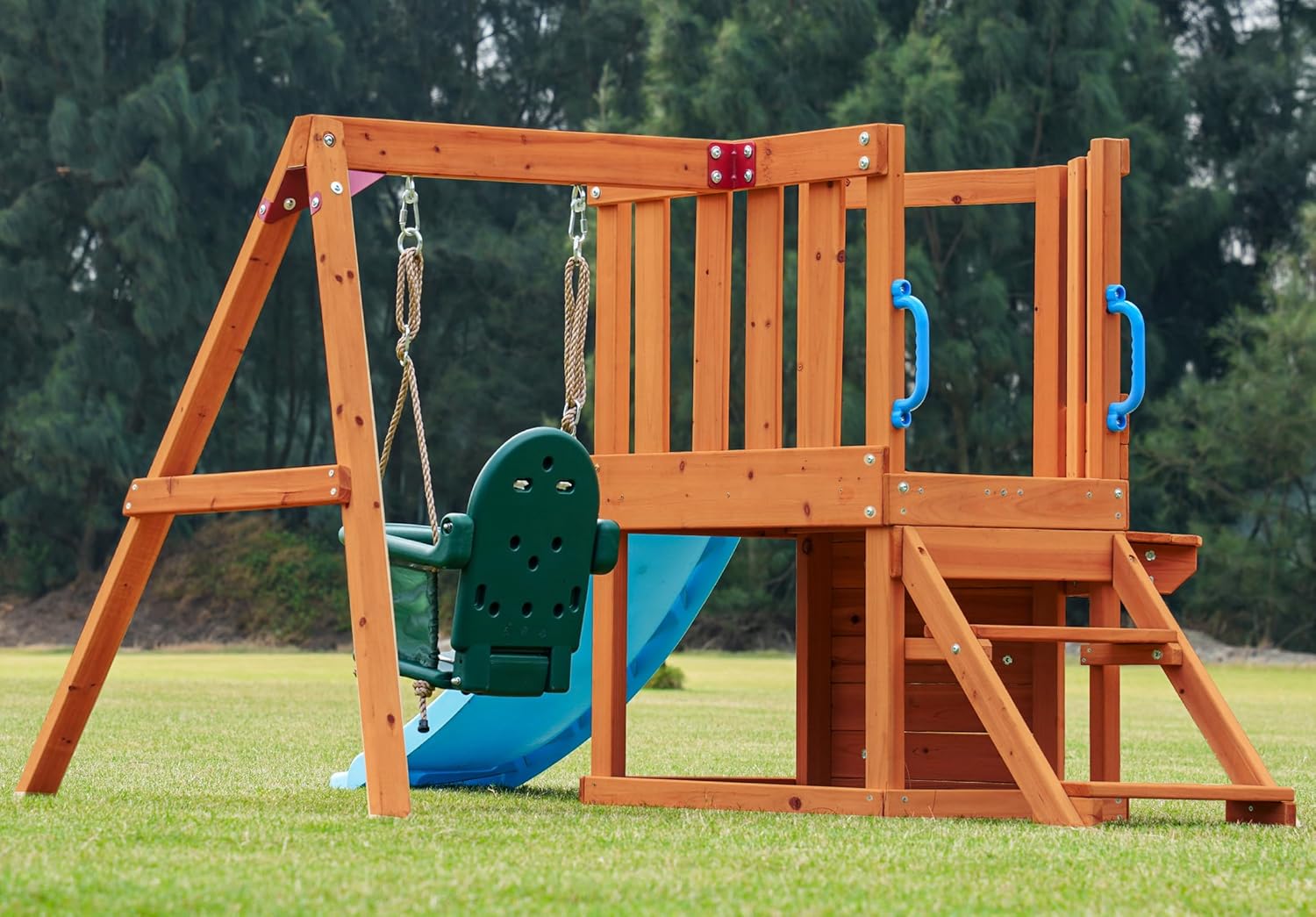 Dolphin Playground 5 in 1 Multifunction Toddler Swing Sets for Backyard, Outdoor Playset with Baby Swing, Outdoor Table, Blackboard, Slide, and Rock Climbing Wall,Toddler Swing Sets Ages 18mo to 4yrs