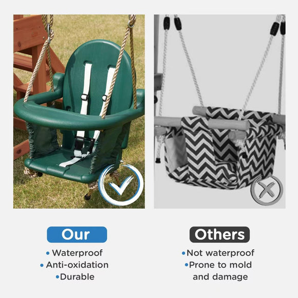 Dolphin Playground 5 in 1 Multifunction Toddler Swing Sets for Backyard, Outdoor Playset with Baby Swing, Outdoor Table, Blackboard, Slide, and Rock Climbing Wall,Toddler Swing Sets Ages 18mo to 4yrs